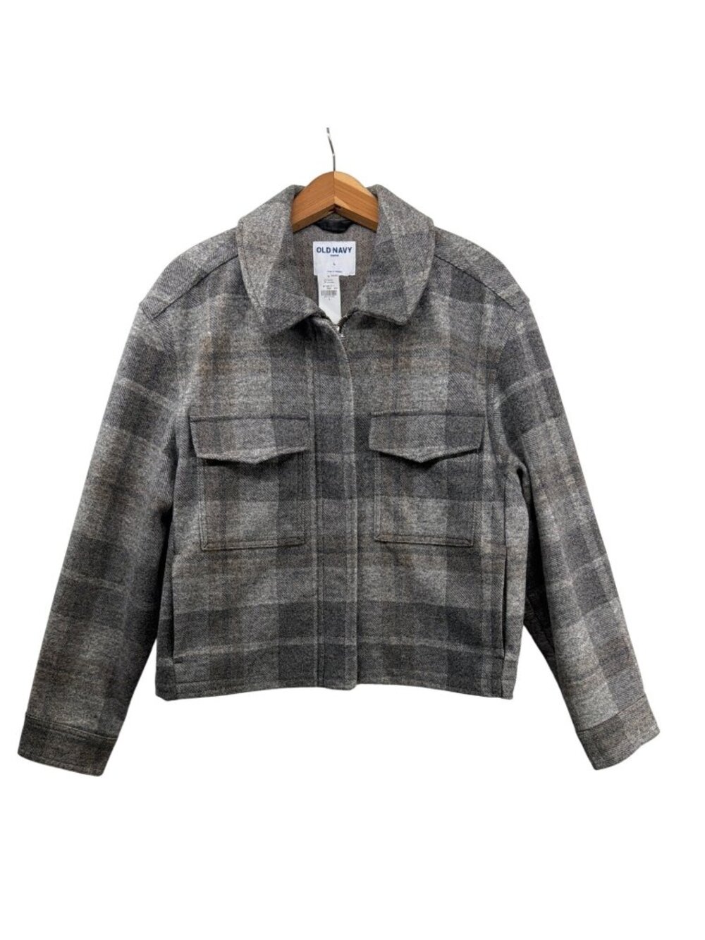 Old Navy Womens Shacket L Gray Plaid NEW w/Tags MSRP $65 Cropped Cozy Outdoorsy